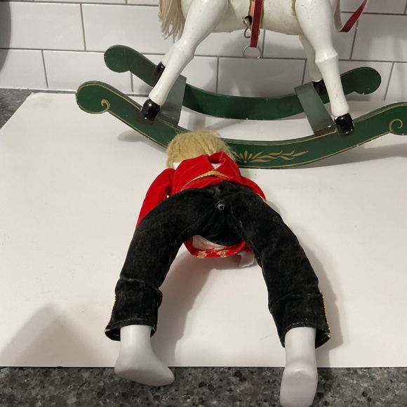 VTG Enesco 1981 Vintage Porcelain Boy Soldier Doll Musical Wooden Rocking Horse - Picture 13 of 13